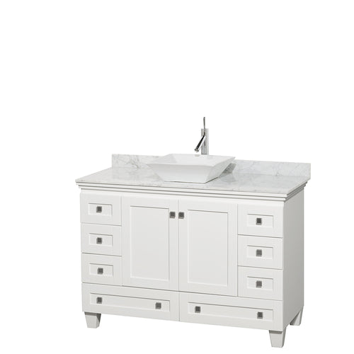 Wyndham Acclaim 48 Inch Single Bathroom Vanity in White, White Carrara Marble Countertop, Pyra White Sink, and No Mirror- Wyndham