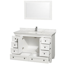 Load image into Gallery viewer, Wyndham Acclaim 48 Inch Single Bathroom Vanity in White, White Carrara Marble Countertop, Undermount Square Sink, and 24 Inch Mirror- Wyndham