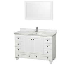 Load image into Gallery viewer, Wyndham Acclaim 48 Inch Single Bathroom Vanity in White, White Carrara Marble Countertop, Undermount Square Sink, and 24 Inch Mirror- Wyndham