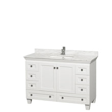 Load image into Gallery viewer, Wyndham Acclaim 48 Inch Single Bathroom Vanity in White, White Carrara Marble Countertop, Undermount Square Sink, and No Mirror- Wyndham