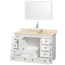 Load image into Gallery viewer, Wyndham Acclaim 48 Inch Single Bathroom Vanity in White, Ivory Marble Countertop, Pyra Bone Sink, and 24 Inch Mirror- Wyndham