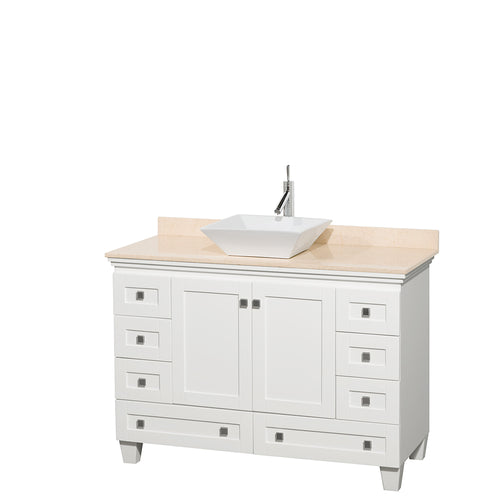 Wyndham Acclaim 48 Inch Single Bathroom Vanity in White, Ivory Marble Countertop, Pyra White Sink, and No Mirror- Wyndham