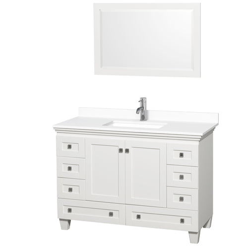Wyndham Acclaim 48 Inch Single Bathroom Vanity in White, White Cultured Marble Countertop, Undermount Square Sink, 24 Inch Mirror- Wyndham