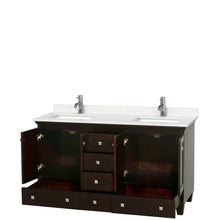 Load image into Gallery viewer, Wyndham Acclaim 60 Inch Double Bathroom Vanity in Espresso, Light-Vein Carrara Cultured Marble Countertop, Undermount Square Sinks, No Mirrors- Wyndham