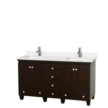 Load image into Gallery viewer, Wyndham Acclaim 60 Inch Double Bathroom Vanity in Espresso, Light-Vein Carrara Cultured Marble Countertop, Undermount Square Sinks, No Mirrors- Wyndham