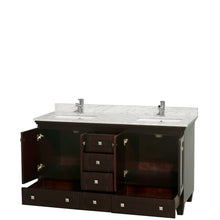 Load image into Gallery viewer, Wyndham Acclaim 60 Inch Double Bathroom Vanity in Espresso, White Carrara Marble Countertop, Undermount Square Sinks, and No Mirrors- Wyndham