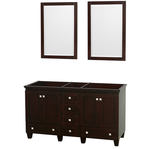 Wyndham Acclaim 60 Inch Double Bathroom Vanity in Espresso, No Countertop, No Sinks, and 24 Inch Mirrors- Wyndham