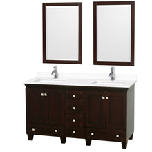 Load image into Gallery viewer, Wyndham Acclaim 60 Inch Double Bathroom Vanity in Espresso, White Cultured Marble Countertop, Undermount Square Sinks, 24 Inch Mirrors- Wyndham