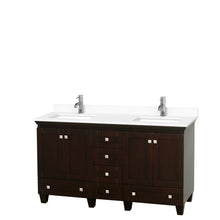 Load image into Gallery viewer, Wyndham Acclaim 60 Inch Double Bathroom Vanity in Espresso, White Cultured Marble Countertop, Undermount Square Sinks, No Mirrors- Wyndham