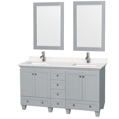 Wyndham Acclaim 60 Inch Double Bathroom Vanity in Oyster Gray, Light-Vein Carrara Cultured Marble Countertop, Undermount Square Sinks, 24 Inch Mirrors- Wyndham