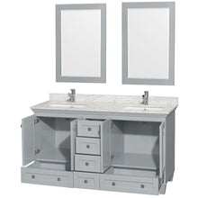 Load image into Gallery viewer, Wyndham Acclaim 60 Inch Double Bathroom Vanity in Oyster Gray, White Carrara Marble Countertop, Undermount Square Sinks, and 24 Inch Mirrors- Wyndham