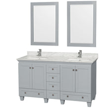 Load image into Gallery viewer, Wyndham Acclaim 60 Inch Double Bathroom Vanity in Oyster Gray, White Carrara Marble Countertop, Undermount Square Sinks, and 24 Inch Mirrors- Wyndham