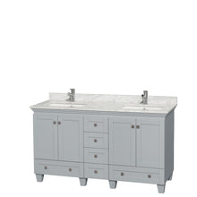 Load image into Gallery viewer, Wyndham Acclaim 60 Inch Double Bathroom Vanity in Oyster Gray, White Carrara Marble Countertop, Undermount Square Sinks, and No Mirrors- Wyndham
