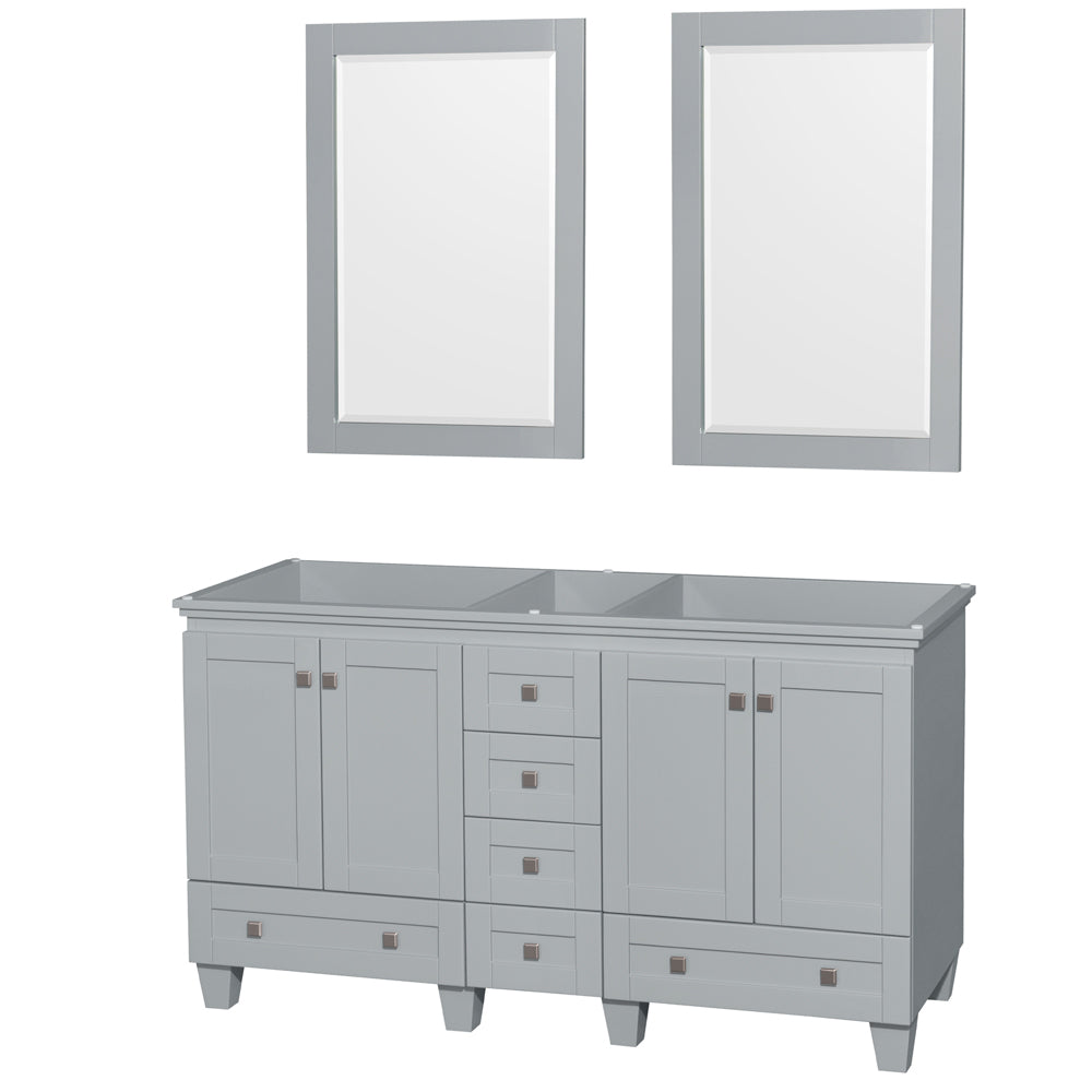 Wyndham Acclaim 60 Inch Double Bathroom Vanity in Oyster Gray, No Countertop, No Sinks, and 24 Inch Mirrors- Wyndham