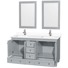 Load image into Gallery viewer, Wyndham Acclaim 60 Inch Double Bathroom Vanity in Oyster Gray, White Cultured Marble Countertop, Undermount Square Sinks, 24 Inch Mirrors- Wyndham