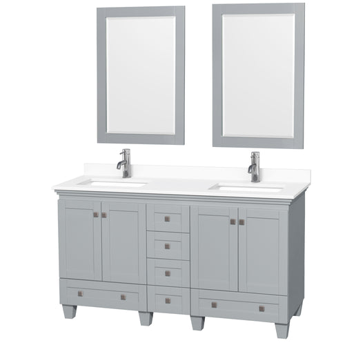 Wyndham Acclaim 60 Inch Double Bathroom Vanity in Oyster Gray, White Cultured Marble Countertop, Undermount Square Sinks, 24 Inch Mirrors- Wyndham