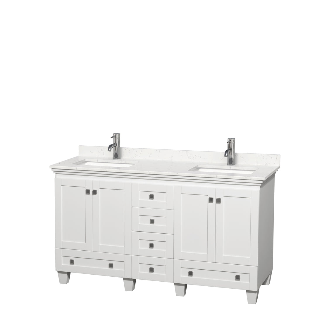 Wyndham Acclaim 60 Inch Double Bathroom Vanity in White, Light-Vein Carrara Cultured Marble Countertop, Undermount Square Sinks, No Mirrors- Wyndham