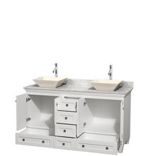 Load image into Gallery viewer, Wyndham Acclaim 60 Inch Double Bathroom Vanity in White, White Carrara Marble Countertop, Pyra Bone Sinks, and No Mirrors- Wyndham