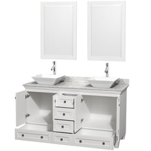Load image into Gallery viewer, Wyndham Acclaim 60 Inch Double Bathroom Vanity in White, White Carrara Marble Countertop, Pyra White Sinks, and 24 Inch Mirrors- Wyndham