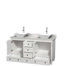 Load image into Gallery viewer, Wyndham Acclaim 60 Inch Double Bathroom Vanity in White, White Carrara Marble Countertop, Pyra White Sinks, and No Mirrors- Wyndham