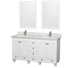 Load image into Gallery viewer, Wyndham Acclaim 60 Inch Double Bathroom Vanity in White, White Carrara Marble Countertop, Undermount Square Sinks, and 24 Inch Mirrors- Wyndham