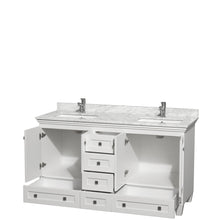Load image into Gallery viewer, Wyndham Acclaim 60 Inch Double Bathroom Vanity in White, White Carrara Marble Countertop, Undermount Square Sinks, and No Mirrors- Wyndham