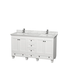 Load image into Gallery viewer, Wyndham Acclaim 60 Inch Double Bathroom Vanity in White, White Carrara Marble Countertop, Undermount Square Sinks, and No Mirrors- Wyndham