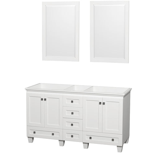 Wyndham Acclaim 60 Inch Double Bathroom Vanity in White, No Countertop, No Sinks, and 24 Inch Mirrors- Wyndham