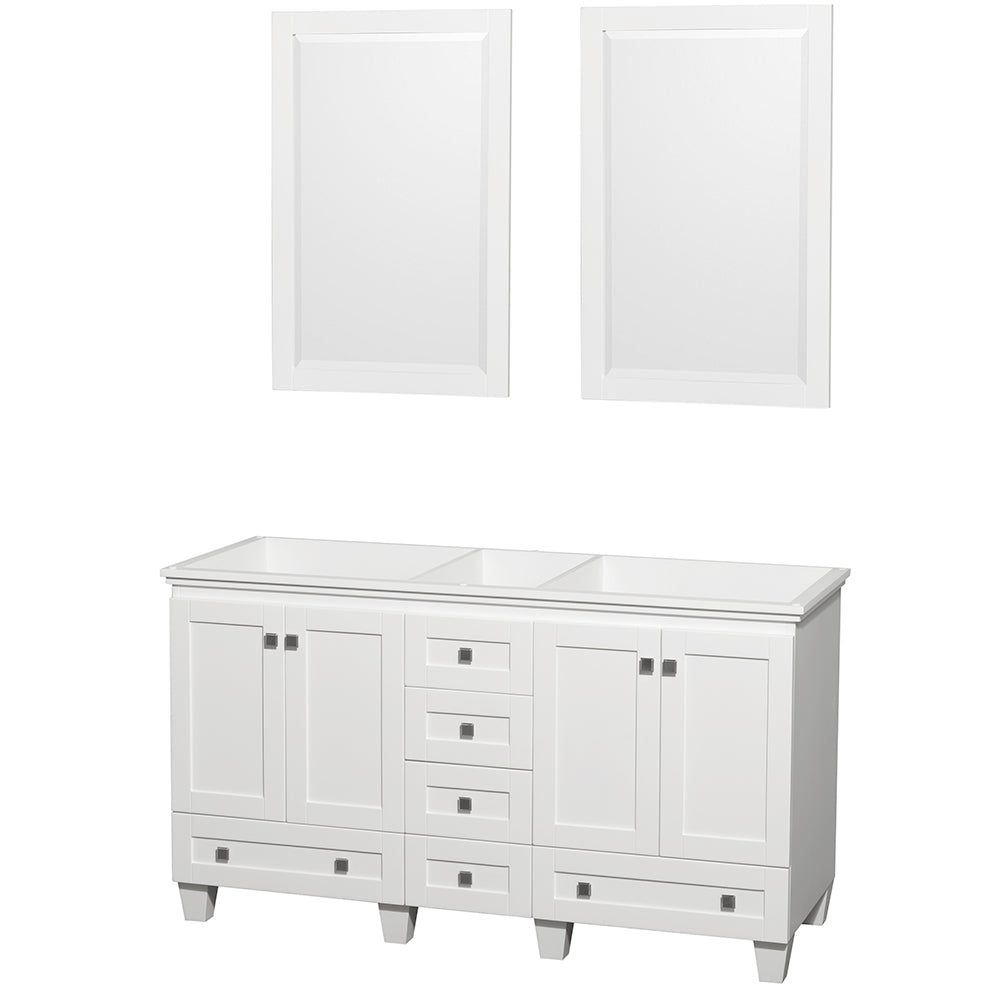 Wyndham Acclaim 60 Inch Double Bathroom Vanity in White, No Countertop, No Sinks, and 24 Inch Mirrors- Wyndham