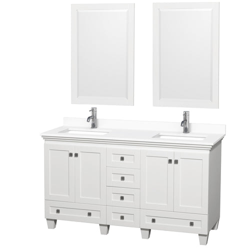 Wyndham Acclaim 60 Inch Double Bathroom Vanity in White, White Cultured Marble Countertop, Undermount Square Sinks, 24 Inch Mirrors- Wyndham