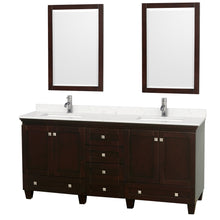 Load image into Gallery viewer, Wyndham Acclaim 72 Inch Double Bathroom Vanity in Espresso, Light-Vein Carrara Cultured Marble Countertop, Undermount Square Sinks, 24 Inch Mirrors- Wyndham