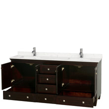 Load image into Gallery viewer, Wyndham Acclaim 72 Inch Double Bathroom Vanity in Espresso, Light-Vein Carrara Cultured Marble Countertop, Undermount Square Sinks, No Mirrors- Wyndham