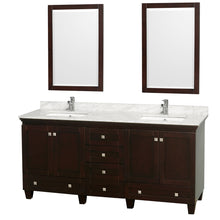 Load image into Gallery viewer, Wyndham Acclaim 72 Inch Double Bathroom Vanity in Espresso, White Carrara Marble Countertop, Undermount Square Sinks, and 24 Inch Mirrors- Wyndham