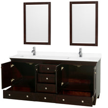 Load image into Gallery viewer, Wyndham Acclaim 72 Inch Double Bathroom Vanity in Espresso, White Cultured Marble Countertop, Undermount Square Sinks, 24 Inch Mirrors- Wyndham