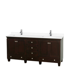 Load image into Gallery viewer, Wyndham Acclaim 72 Inch Double Bathroom Vanity in Espresso, White Cultured Marble Countertop, Undermount Square Sinks, No Mirrors- Wyndham