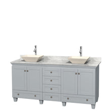 Load image into Gallery viewer, Wyndham Acclaim 72 Inch Double Bathroom Vanity in Oyster Gray, White Carrara Marble Countertop, Pyra Bone Porcelain Sinks, and No Mirrors- Wyndham