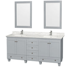Load image into Gallery viewer, Wyndham Acclaim 72 Inch Double Bathroom Vanity in Oyster Gray, White Carrara Marble Countertop, Undermount Square Sinks, and 24 Inch Mirrors- Wyndham