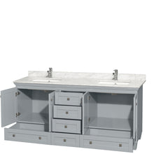 Load image into Gallery viewer, Wyndham Acclaim 72 Inch Double Bathroom Vanity in Oyster Gray, White Carrara Marble Countertop, Undermount Square Sinks, and No Mirrors- Wyndham