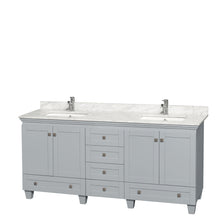 Load image into Gallery viewer, Wyndham Acclaim 72 Inch Double Bathroom Vanity in Oyster Gray, White Carrara Marble Countertop, Undermount Square Sinks, and No Mirrors- Wyndham