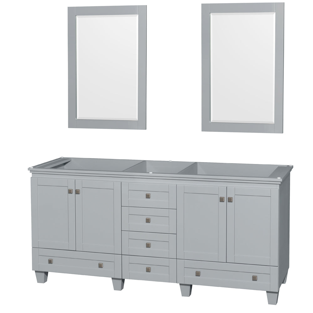 Wyndham Acclaim 72 Inch Double Bathroom Vanity in Oyster Gray, No Countertop, No Sinks, and 24 Inch Mirrors- Wyndham