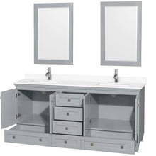Load image into Gallery viewer, Wyndham Acclaim 72 Inch Double Bathroom Vanity in Oyster Gray, White Cultured Marble Countertop, Undermount Square Sinks, 24 Inch Mirrors- Wyndham