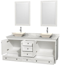 Load image into Gallery viewer, Wyndham Acclaim 72 Inch Double Bathroom Vanity in White, White Carrara Marble Countertop, Pyra Bone Sinks, and 24 Inch Mirrors- Wyndham