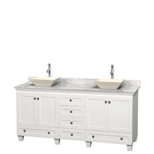 Load image into Gallery viewer, Wyndham Acclaim 72 Inch Double Bathroom Vanity in White, White Carrara Marble Countertop, Pyra Bone Sinks, and No Mirrors- Wyndham