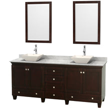 Load image into Gallery viewer, Wyndham Acclaim 80 Inch Double Bathroom Vanity in Espresso, White Carrara Marble Countertop, Pyra Bone Porcelain Sinks, and 24 Inch Mirrors- Wyndham