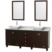 Load image into Gallery viewer, Wyndham Acclaim 80 Inch Double Bathroom Vanity in Espresso, White Carrara Marble Countertop, Pyra White Porcelain Sinks, and 24 Inch Mirrors- Wyndham