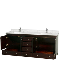Load image into Gallery viewer, Wyndham Acclaim 80 Inch Double Bathroom Vanity in Espresso, White Carrara Marble Countertop, Undermount Square Sinks, and No Mirrors- Wyndham