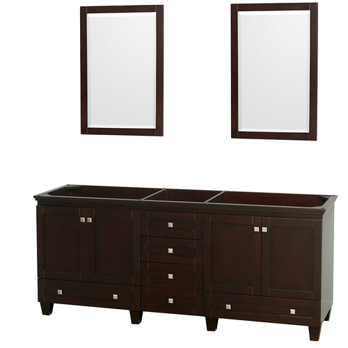Wyndham Acclaim 80 Inch Double Bathroom Vanity in Espresso, No Countertop, No Sinks, and 24 Inch Mirrors- Wyndham