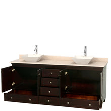Load image into Gallery viewer, Wyndham Acclaim 80 Inch Double Bathroom Vanity in Espresso, Ivory Marble Countertop, Pyra Bone Porcelain Sinks, and No Mirrors- Wyndham
