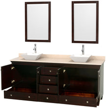 Load image into Gallery viewer, Wyndham Acclaim 80 Inch Double Bathroom Vanity in Espresso, Ivory Marble Countertop, Pyra White Porcelain Sinks, and 24 Inch Mirrors- Wyndham