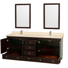 Load image into Gallery viewer, Wyndham Acclaim 80 Inch Double Bathroom Vanity in Espresso, Ivory Marble Countertop, Undermount Square Sinks, and 24 Inch Mirrors- Wyndham
